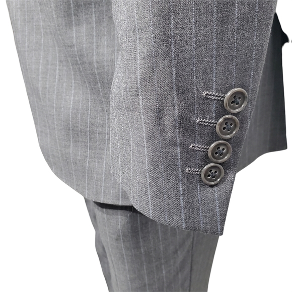 Tessuto Italiano Wool Suit 40 Reg x 36 Grey Baby Blue Chalkstripe - Picture 4 of 9